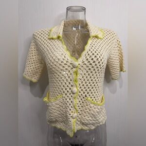 Anthropologie Greylin Crotchet Scalloped Polo Cardigan Sweater. XS.